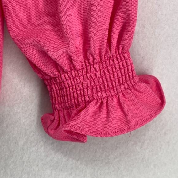 TUCKERNUCK Top XS Shirred Ruffle Off the Shoulder Long Sleeve Blouse Pink - Picture 9 of 13